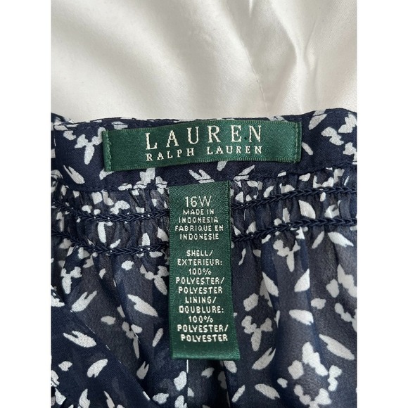 Lauren Ralph Lauren Dress Romantic Floral Print 3/4 Sleeve Blouson Navy Blue 16W - Picture 3 of 4